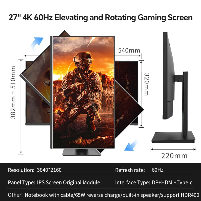 Crystal Pixel 27" IPS 4K Monitor Ps4 LCD Computer Game High color gamut screen suitable for graphic designers