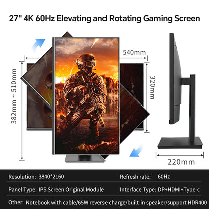 Crystal Pixel 27" IPS 4K Monitor Ps4 LCD Computer Game High color gamut screen suitable for graphic designers