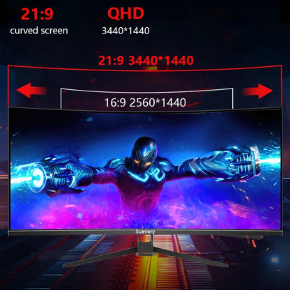 SUEVERY 34' 144Hz Screen Curved 1500R Gaming Bezel-less Slim 400HDR Nits 100% SRGB Wide Color Gamut FAsT