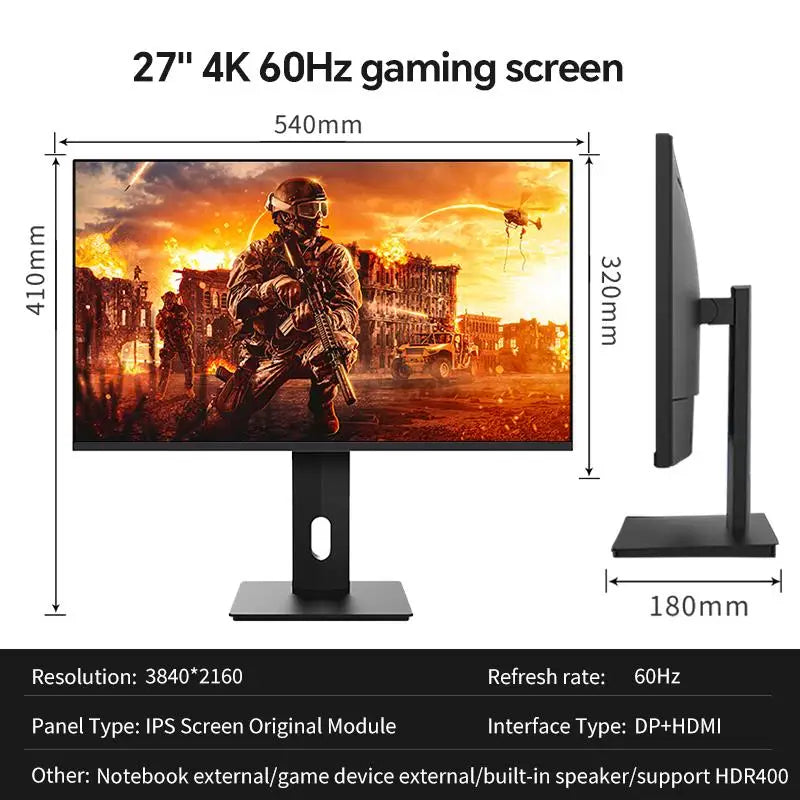 Crystal Pixel 27" IPS 4K Monitor Ps4 LCD Computer Game High color gamut screen suitable for graphic designers